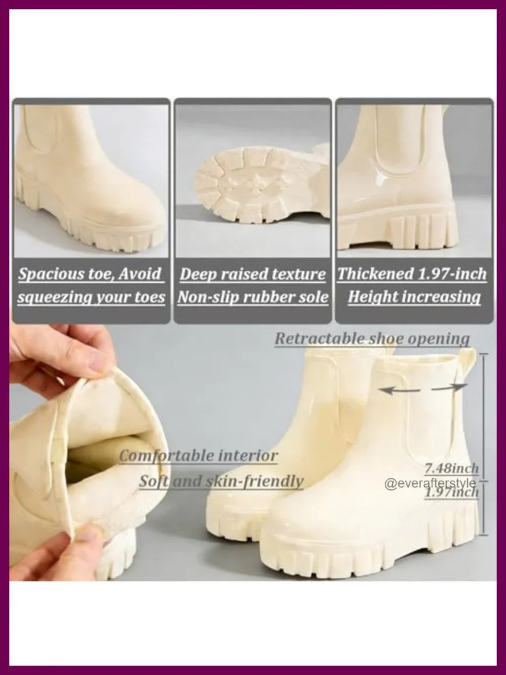 Women's Waterproof Platform Chelsea Ankle Rain Boots Anti-slip Slip-on PVC